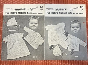 VINTAGE BABY MATINEE SET JACKE CARDIGAN KLEID MÜTZE 3-6 MONATE STRICKMUSTER B4 - Bild 1 von 2