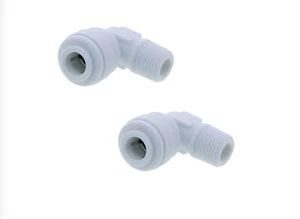 2 accesorios Quick Connect 1/8"" hilo macho x 1/4"" codo estilo invitado John (paquete de 2) - Imagen 1 de 4