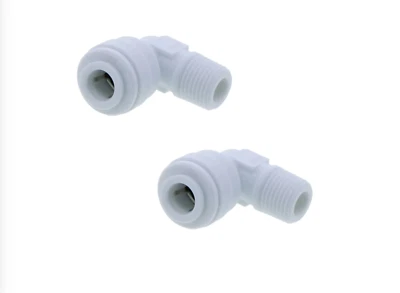 2 accesorios de conexión rápida 1/8" rosca macho x 1/4" codo estilo John Guest (paquete de 2) Foto 1 de 4