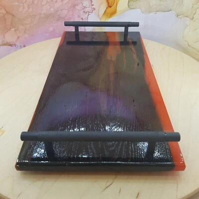 Bog oak serving tray with epoxy resin kitchenware dinnerware serving board - Image 1 of 4