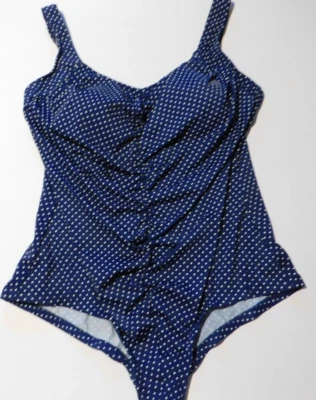 Traje de baño Tropical Escape 24W azul marino blanco lunares adelgazante acanalado de una pieza Foto 1 de 4