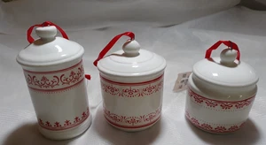 DILLARD's Trimmings 3 Kitchen Cannister Themed Ornaments Ribbon Hangers Boxed - Picture 1 of 14