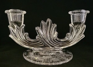 Vintage Fostoria Barock Kristall Doppel Kerzenhalter geätzte Wiesenrose - Bild 1 von 10