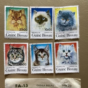 Katzen auf Briefmarken aus Guinea Bissau - 6 Marken - Falcon Stamp Company - Bild 1 von 4