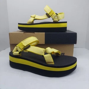 Teva Flatform Universal schwarz/gelb weiß Bonbonstreifen Plateau Sandale 7 Damen - Bild 1 von 13