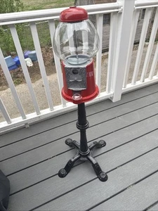 Carousel Red Cast Iron Glass Gumball Machine W/ Stand - Picture 1 of 4