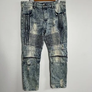 M. Society Men's Denim Blue Jeans Distressed With Zipper Accents Size 36 x 30 - Picture 1 of 12