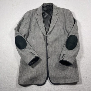 Harris Tweed Blazer Mens 42L Herringbone Elbow Patch Wool Jacket Academia - Picture 1 of 9