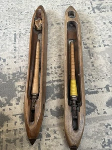 Antique Wooden Weaving Loom Shuttle Set Of 2 - Picture 1 of 5
