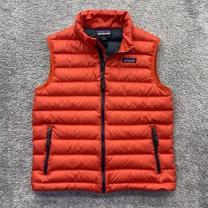 Patagonia Down Puffer Vest Youth Large 12 Full Zip Orange Boys Kids 68222 - Picture 1 of 15