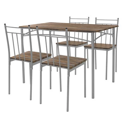 Set tavolo da pranzo con 4 sedie in acciaio per la cucina marrone legno naturale - Immagine 1 di 4