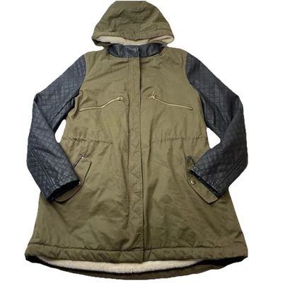 Abrigo chaqueta de invierno Attention para mujer talla L verde oliva acolchado manga imitación cuero Foto 1 de 4