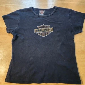 Harley Davidson Beaded Glitter Sparkle Biker Motorcycle T-Shirt Top Women's M - Picture 1 of 6