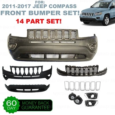 For 2011-2017 Jeep Compass Front Bumper cover  SET GRILL LOWER BUMPER FOG LIGHTS - Image 1 of 4