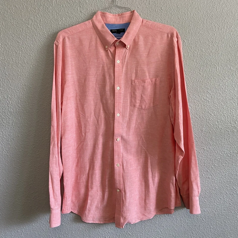 Camisa de vestir Banana Republic para hombre talla XL calce ajustado melocotón manga larga 100 % lino Foto 1 de 4