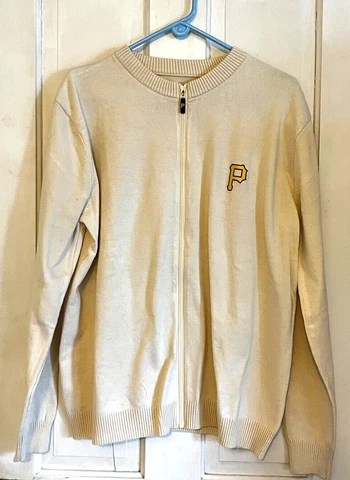 Pittsburgh Pirates Womens Preowned Long Sleeve Cream Cardigan Sweater- Size XL Cover