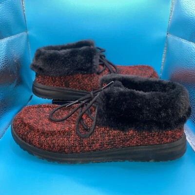 Hey Dude Britt Zapatos a Presión Para Mujer Talla 6 Rojo Negro Mocasín Botines Abatibles Foto 1 de 4
