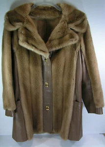 vintage faux fur coat womens medium brown Dabrowsky & Joseph union made usa - Picture 1 of 12