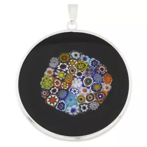 GlassOfVenice Murano Glass Millefiori Pendant in Silver Frame 1-1/2" - Picture 1 of 5
