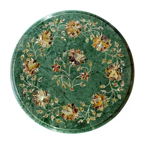 Mesa de centro de mármol verde de 30" con incrustación Pietra Dura Arts trabajo hecho a mano Living De - Imagen 1 de 13