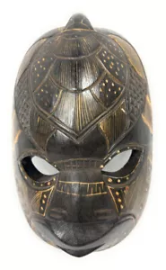 Black Fijian Mask 12 in with Carved Turtle | #mdrx004 - Picture 1 of 1