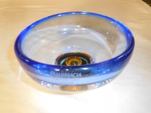 Vintage Kosta Boda Blue Rimmed HEAVY over 4 pounds Pharmacia Award Glass Bowl - Picture 1 of 9