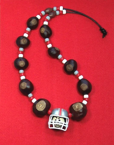 OSU Ohio State Real Buckeyes "Brut" Helmet Necklace Hand Made with Leather Cord Cover