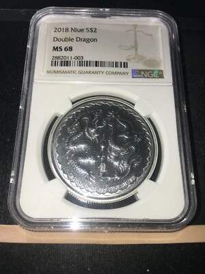 2018  Niue $2,  Double Dragon  1 Oz .999Ag  NGC**MS-68** - Image 1 of 4