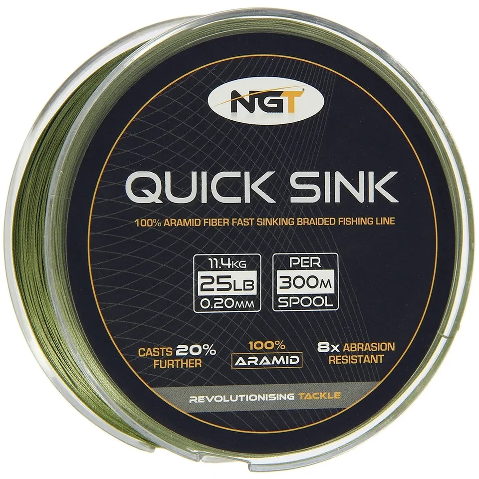 NGT Quick Sink Braid Carp Fishing Line Moss Green 20-25lb - Large 300m Spool - Image 1 of 1