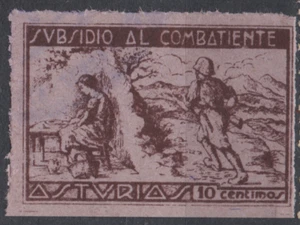 ASTURIAS - Subsidio Combatiente 10 Cts Sello Local Republicano Spain Civil War - Imagen 1 de 1