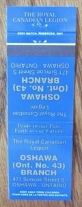FRATERNAL MATCHBOOK COVER: ROYAL CANADIAN LEGION (OSHAWA, ONTARIO) -G9 - Bild 1 von 1