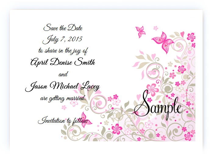 100 Tarjetas Personalizadas Personalizadas Rosa Mariposa Boda Novia Guardar Fecha  Foto 1 de 1