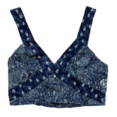 Camiseta sin mangas recortada Ecote para mujer azul cachemira estampado floral correas ajustables talla S Foto 1 de 4