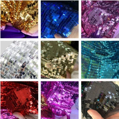 Bling Glitter Shiny Rectangle Sequin Fabric for Dress Stage Party Background - Image 1 of 4