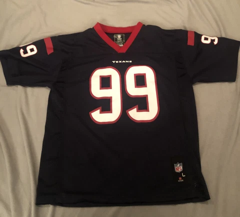 JJ WATT Houston Texans NFL Jersey Size Youth Large. Blue Red Fits Adult Small Cover