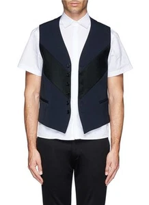 NEIL BARRETT Vest CONTRAST Front Panel WAISTCOAT Navy Black WOOL Blend ITALY 42 - Picture 1 of 4