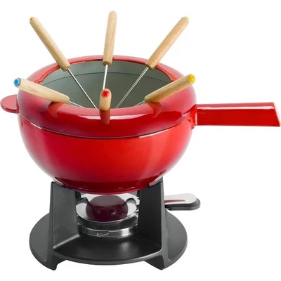 Zwilling Cherry Fondue Set Enamel Cast Iron Includes Forks Induction Suitable