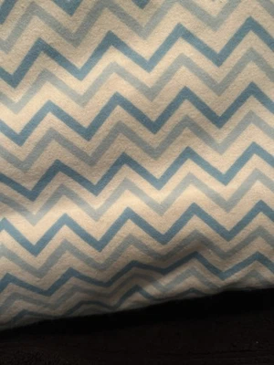 Cotton Flannel 3 Yds x 42 In White Background with Dark N Lite Aqua Chevron New - Image 1 of 2