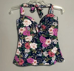 Jessica Simpson Blue And Pink Floral Tankini Top Size Large - Picture 1 of 4