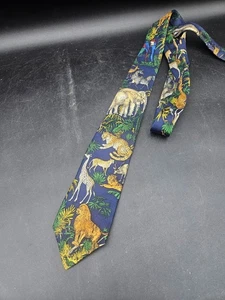 VINTAGE ALYNN blaue Krawatte "Animal Kingdom" 100 % Seide gebraucht, in einwandfreiem Zustand Krawatte Halsware Giraffe  - Bild 1 von 4