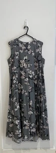 Max Mara Dress Womens 8 Grey Midi Floral-print Flared Cotton Dress Size 8 - Bild 1 von 3