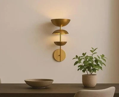 "Curved Shade Brass Wall Sconce | Mid-Century Modern Italian Light Fixture" - Image 1 of 4