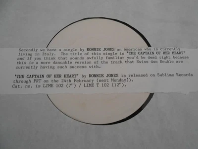 Ronnie Jones - "The Captain Of Her Heart / Groove" -SUBLIME W/L 12" Single PROMO - Image 1 of 2