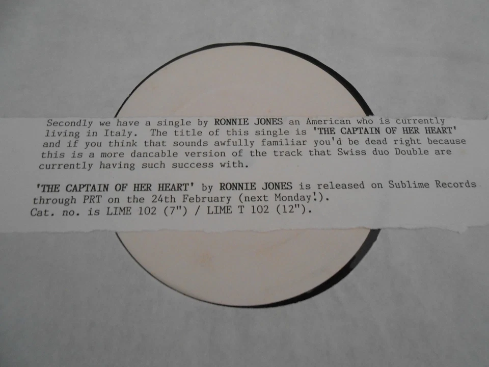 Ronnie Jones - "The Captain Of Her Heart / Groove" -SUBLIME W/L 12" Single PROMO - Image 1 of 2