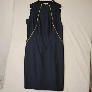 👗Neu mit Etikett Calvin Klein Gr. 10 goldfarben Doppelreißverschluss indigoblau Etuikleid knielang - Bild 1 von 10
