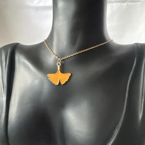 New Golden Ginko Leaf Women's Fall Necklace 18K Gold Coated Chain Necklace 18" - Picture 1 of 7