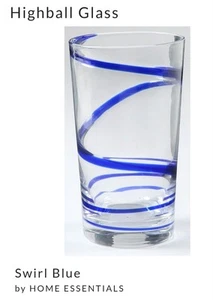 Swirl Blue By Home Essentials Cobalt SWIRLINE 16oz Highball Glass NEW WITH TAG - Picture 1 of 7