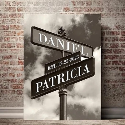 Personalized Canvas Wall Art, Lovers Crossroads Street Sign Custom Art Couple's - Image 1 of 4