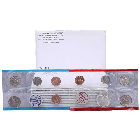 1968 Mint Set 10 Pack Original Envelopes 40% Silver Kennedy US Sets Cover