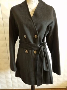 AUTOGRAPH BLACK WOOL BLEND 3/4 LENGTH D/B COAT WITH BELT. SIZE 12. NWT - Picture 1 of 6